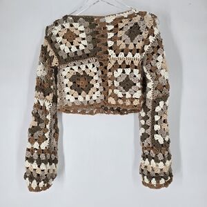 Atelier Solana Recycled Stardust Cropped Crochet Sweater Size S NEW